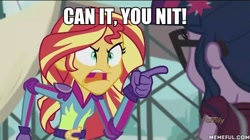 Size: 600x337 | Tagged: safe, edit, edited screencap, screencap, sci-twi, sunset shimmer, twilight sparkle, equestria girls, friendship games, angry, caption, exploitable meme, image macro, meme, sunset yells at twilight, willy wonka and the chocolate factory