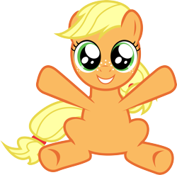 Size: 3057x3019 | Tagged: safe, artist:loboguerrero, applejack, earth pony, pony, filly, hug, simple background, sitting, solo, transparent background, vector