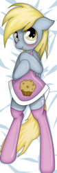 Size: 300x900 | Tagged: safe, artist:ratachu666, derpy hooves, pegasus, pony, blushing, body pillow, body pillow design, clothes, cute, dress, female, mare, muffin, pillow, solo, stockings