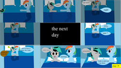 Size: 3856x2168 | Tagged: safe, artist:mellowbomb, derpibooru import, rainbow dash, oc, oc:closingrain, oc:dextor dextor wise, pegasus, pony, comic:calamity fateful, 1000 hours in ms paint, dialogue