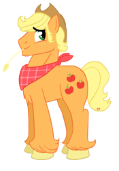 Size: 1228x1753 | Tagged: safe, artist:ordinarydraw, applejack, applejack (male), earth pony, pony, bandana, rule 63, simple background, solo, straw, unshorn fetlocks