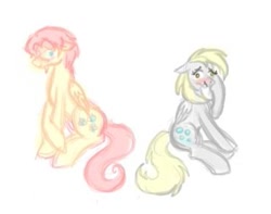 Size: 365x287 | Tagged: safe, artist:britzydoodle, butterscotch, derpy hooves, fluttershy, pegasus, pony, derpyscotch, derpyshy, female, half r63 shipping, male, rule 63, shipping, straight