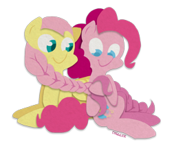 Size: 886x745 | Tagged: safe, artist:coggler, fluttershy, pinkie pie, earth pony, pegasus, pony, alternate hairstyle, braid, female, flutterpie, grooming, lesbian, shipping