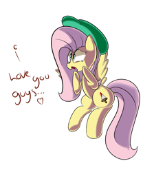 Size: 1280x1536 | Tagged: dead source, safe, artist:turtlefarminguy, fluttershy, pegasus, pony, .mov, beret, hat, solo