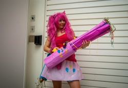 Size: 2048x1410 | Tagged: artist needed, safe, pinkie pie, human, cosplay, irl, irl human, london mcm expo, partillery, party cannon, photo, solo