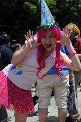 Size: 712x1072 | Tagged: artist needed, safe, artist:squigit, pinkie pie, human, cosplay, fanimecon, hat, irl, irl human, party hat, photo