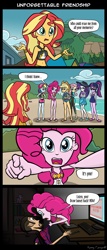 Size: 1288x3000 | Tagged: safe, artist:bredgroup, artist:sirvalter, derpibooru import, applejack, fluttershy, pinkie pie, rainbow dash, rarity, sci-twi, starlight glimmer, sunset shimmer, twilight sparkle, better together, equestria girls, forgotten friendship, belly button, breaking the fourth wall, clothes, comic, fanart, feet, flip-flops, graphics tablet, legs, midriff, monitor, nick confalone, sandals, swimsuit