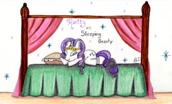 Size: 1024x617 | Tagged: safe, artist:megandresback, rarity, pony, unicorn, fairy tale, sleeping beauty, solo, traditional art