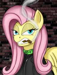 Size: 1308x1723 | Tagged: safe, artist:xyi, fluttershy, pegasus, pony, badass, cigar, clothes, looking at you, smoking, solo