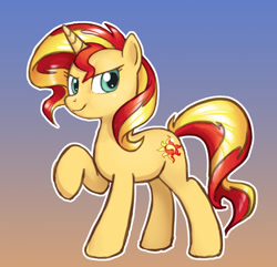 Size: 1280x1236 | Tagged: safe, artist:nauth, sunset shimmer, pony, unicorn, best pony, female, gradient background, mare, raised hoof, solo, waifu