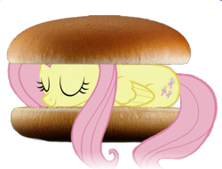 Size: 631x479 | Tagged: safe, fluttershy, original species, pegasus, pony, burger, flutterburger, food, sleeping, solo