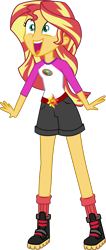 Size: 3000x7095 | Tagged: safe, artist:uponia, sunset shimmer, equestria girls, legend of everfree, .svg available, absurd resolution, boots, clothes, cute, excited, female, happy, inkscape, legs, open mouth, shimmerbetes, shoes, shorts, simple background, socks, solo, transparent background, vector