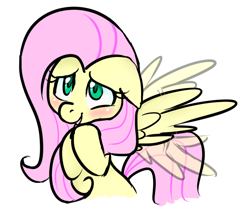 Size: 684x588 | Tagged: safe, artist:jessy, fluttershy, pegasus, pony, blushing, female, fluttering, mare, simple background, solo, spread wings, white background, wings
