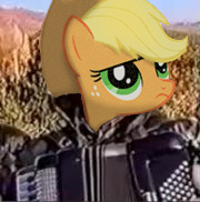 Size: 180x182 | Tagged: safe, artist:justax90, edit, applejack, earth pony, pony, dat face soldier, remove kebab