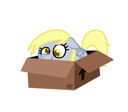 Size: 556x487 | Tagged: safe, artist:zicygomar, derpy hooves, pegasus, pony, box, cute, derpabetes, female, mare, pony in a box, solo