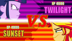 Size: 1080x608 | Tagged: safe, sunset shimmer, twilight sparkle, equestria girls, vs, yu-gi-oh!