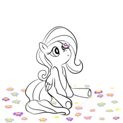 Size: 550x550 | Tagged: safe, artist:midnight-wizard, fluttershy, butterfly, pegasus, pony, cute, flower, solo