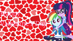 Size: 1920x1080 | Tagged: safe, derpibooru import, rainbow dash, sci-twi, twilight sparkle, better together, equestria girls, cute, female, happy valentines day, heart, lesbian, scitwidash, shipping, twidash