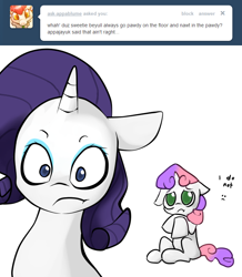 Size: 680x780 | Tagged: safe, artist:moonblizzard, rarity, sweetie belle, pony, unicorn, ask, rarity answers, tumblr