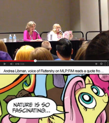 Size: 450x510 | Tagged: safe, fluttershy, pegasus, pony, andrea libman, blue coat, blue eyes, dialogue, exploitable meme, female, looking up, mare, meme, multicolored tail, nature is so fascinating, pink coat, pink mane, smiling, speech bubble, wings, yellow coat, youtube