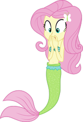 Size: 1280x1879 | Tagged: safe, artist:liggliluff, fluttershy, mermaid, equestria girls, belly button, mermaidized, seashell, seashell bra, simple background, solo, startled, surprised, transparent background, vector
