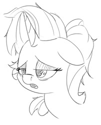 Size: 1178x1455 | Tagged: safe, artist:esfelt, starlight glimmer, pony, unicorn, bags under eyes, black and white, bust, female, floppy ears, grayscale, lidded eyes, mare, messy mane, monochrome, open mouth, portrait, sick, simple background, sketch, snot, solo, white background