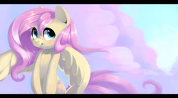 Size: 1024x565 | Tagged: safe, artist:typicalup, fluttershy, pegasus, pony, cute, female, flying, mare, shyabetes, solo