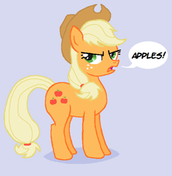 Size: 582x596 | Tagged: safe, artist:creepycurse, applejack, earth pony, pony, solo, speech bubble, that pony sure does love apples