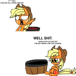 Size: 895x892 | Tagged: safe, artist:mushroomcookiebear, applejack, earth pony, pony, apple.mov, fuck you i can eat all these apples, vulgar