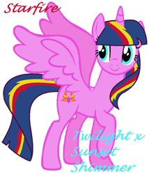 Size: 1024x1199 | Tagged: safe, artist:supercambolicious, sunset shimmer, twilight sparkle, twilight sparkle (alicorn), oc, oc only, oc:starfire, alicorn, equestria girls, rainbow rocks, alicorn oc, cutie mark, fusion, simple background, solo, white background