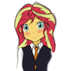 Size: 764x772 | Tagged: safe, artist:angeltorchic, sunset shimmer, equestria girls, blushing, canterlot academia, clothes, cute, looking at you, shimmerbetes, simple background, smiling, solo, white background