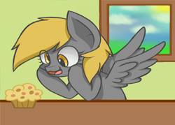 Size: 1024x735 | Tagged: safe, artist:shylochan, derpy hooves, pegasus, pony, female, mare, muffin, solo