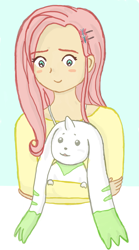 Size: 869x1567 | Tagged: safe, artist:iemikas, fluttershy, human, crossover, digimon, ergokinetic, humanized, light skin, terriermon