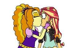 Size: 1000x625 | Tagged: safe, artist:ktd1993, adagio dazzle, sunset shimmer, equestria girls, clothes, female, kissing, lesbian, shipping, sunsagio