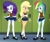 Size: 1684x1408 | Tagged: safe, artist:ohohokapi, derpibooru import, applejack, rainbow dash, rarity, equestria girls, blushing, clothes, embarrassed, legs, mary janes, miniskirt, necktie, pleated skirt, school uniform, schoolgirl, shoes, skirt, skirt lift, skirt pull, socks, tomboy taming, vest