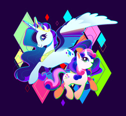 Size: 896x826 | Tagged: safe, artist:hollyfig, rarity, sweetie belle, alicorn, pony, alicornified, psychedelic, race swap, raricorn, sisters