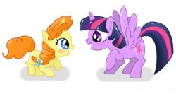 Size: 600x320 | Tagged: safe, artist:pian-no, derpibooru import, pumpkin cake, twilight sparkle, twilight sparkle (alicorn), alicorn, pony, cute, female, full circle, mare, older, simple background, sunshine sunshine, transparent background