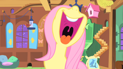 Size: 1280x720 | Tagged: safe, screencap, fluttershy, pegasus, pony, stare master, maw, nose in the air, solo, uvula, volumetric mouth