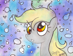 Size: 3323x2534 | Tagged: safe, artist:grocerystorephobic, derpy hooves, pegasus, pony, cute, female, mare, solo, traditional art, underwater, watercolor painting