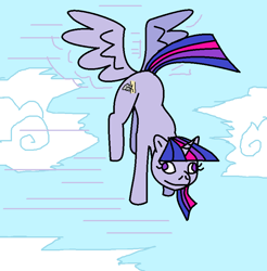 Size: 828x840 | Tagged: safe, artist:ponetron, derpibooru import, twilight sparkle, twilight sparkle (alicorn), alicorn, pony, alicorn drama, butt wings, cloud, cloudy, derp, flying, wat, wings