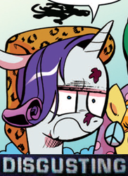 Size: 241x331 | Tagged: safe, idw, rarity, pony, unicorn, absolutely disgusting, image macro, meme, reaction image