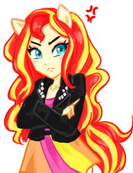 Size: 900x1170 | Tagged: safe, artist:bbqgoth, sunset shimmer, equestria girls, clothes, crossed arms, ponied up, solo