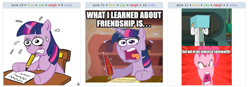 Size: 881x308 | Tagged: safe, derpibooru import, pinkie pie, twilight sparkle, earth pony, pony, exploitable meme, farnsworth, juxtaposition, juxtaposition win, no free rides, spongebob squarepants, the farnsworth parabox