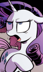 Size: 275x453 | Tagged: safe, idw, rarity, pony, unicorn, animated, reaction image, solo, vibrating