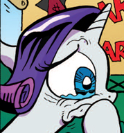 Size: 179x192 | Tagged: safe, idw, rarity, pony, unicorn, female, mare, purple mane, reaction image, solo, white coat