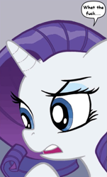 Size: 393x649 | Tagged: safe, idw, rarity, pony, unicorn, meme, reaction image, solo, vulgar, wtf