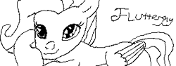 Size: 320x120 | Tagged: safe, artist:elusive, fluttershy, pegasus, pony, miiverse, monochrome, nintendo, solo, wii u