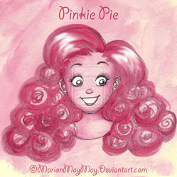 Size: 1024x1027 | Tagged: safe, artist:marionmaymay, pinkie pie, human, humanized, solo, watermark