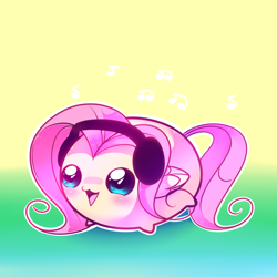 Size: 1280x1280 | Tagged: safe, artist:pekou, fluttershy, pegasus, pony, chubbie, cute, headphones, solo