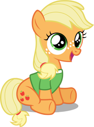 Size: 3252x4396 | Tagged: safe, artist:austiniousi, applejack, earth pony, pony, cute, filly, happy, jackabetes, sitting, solo